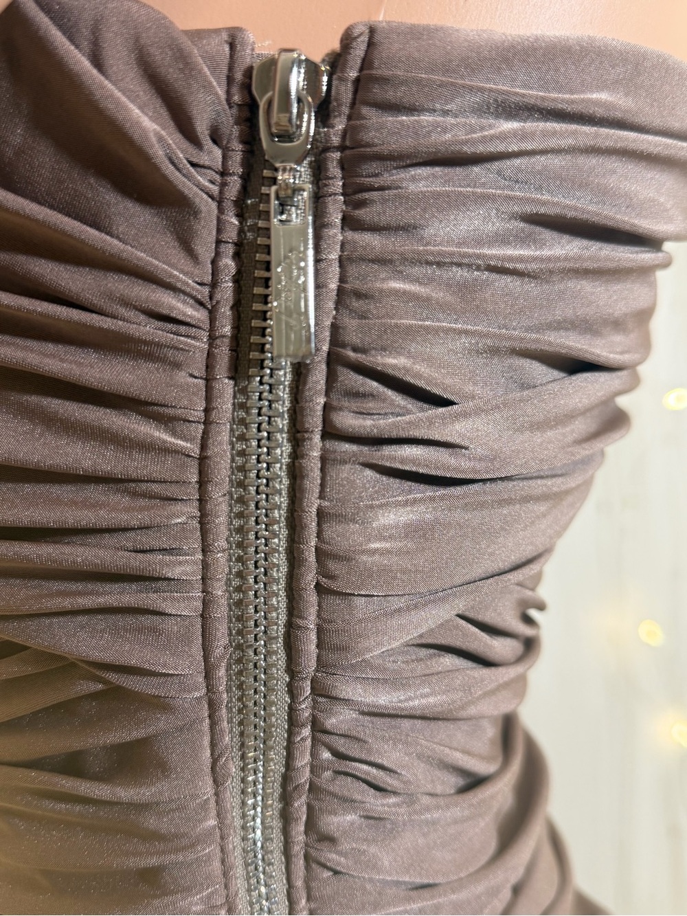 Eliza J One-Shoulder Taupe Ruched Cocktail Dress - Picture 4 of 5